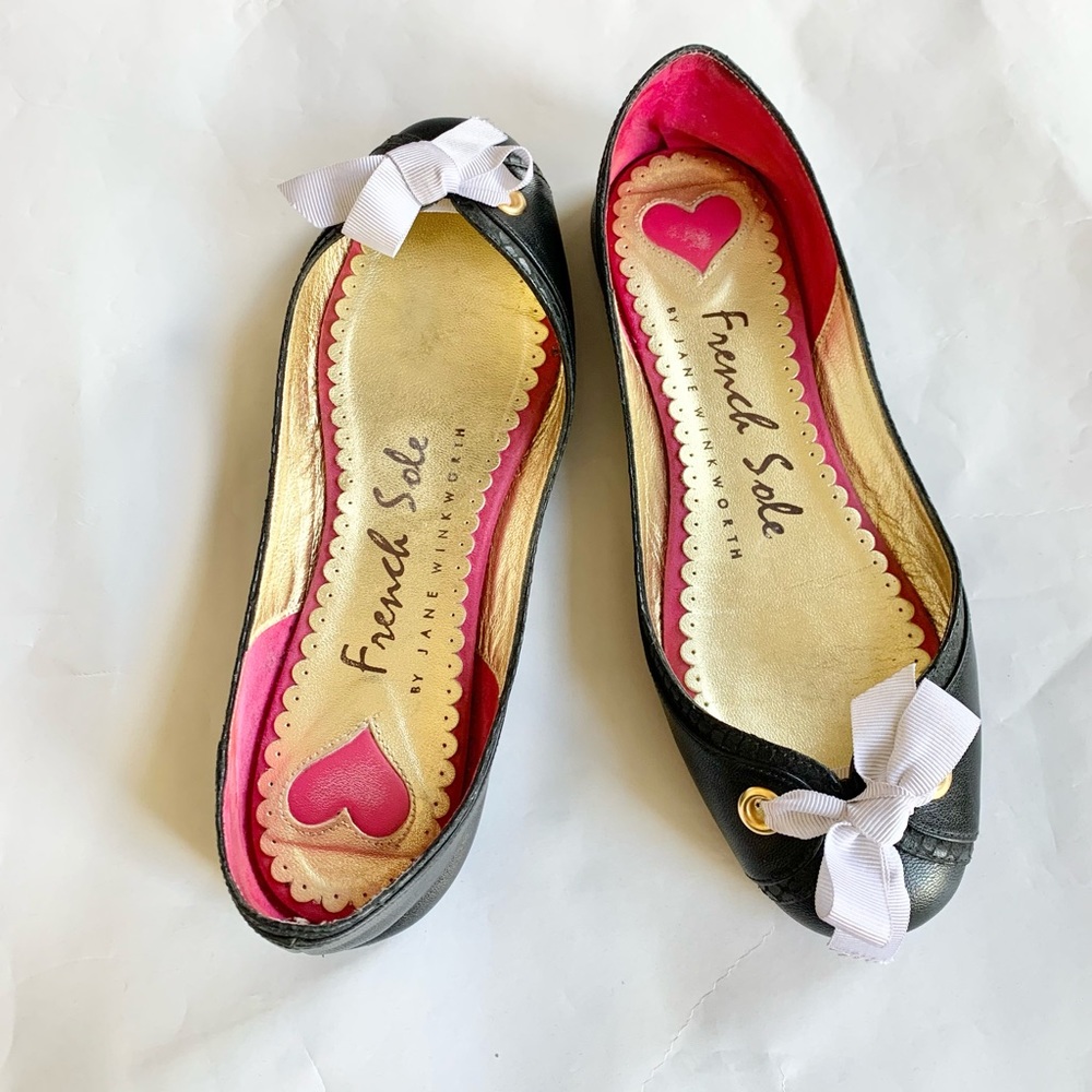 FRENCH SOLE Valentine Black Leather Flats - Picture 2 of 7
